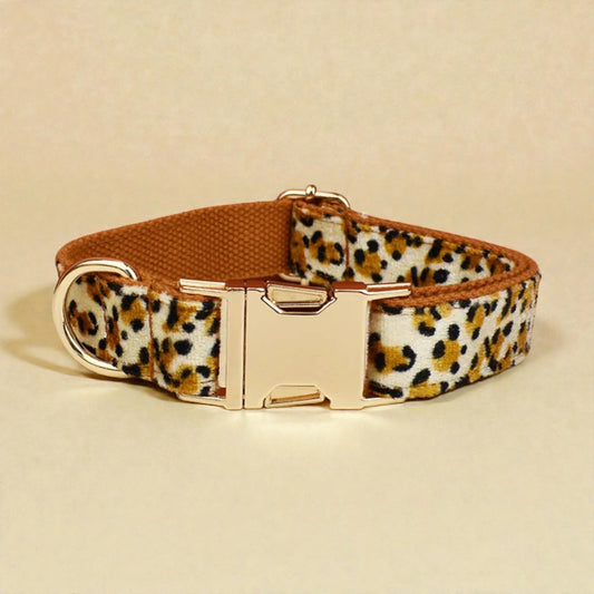 Leopard print dog collar on a beige background