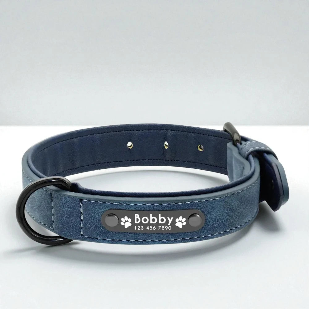 Personalised Faux Leather Dog Collar with Laser-Engraved Nameplate  Soft Padded & Adjustable S – XXL