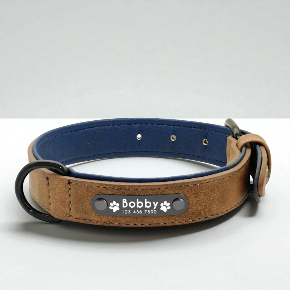 Personalised Faux Leather Dog Collar with Laser-Engraved Nameplate  Soft Padded & Adjustable S – XXL