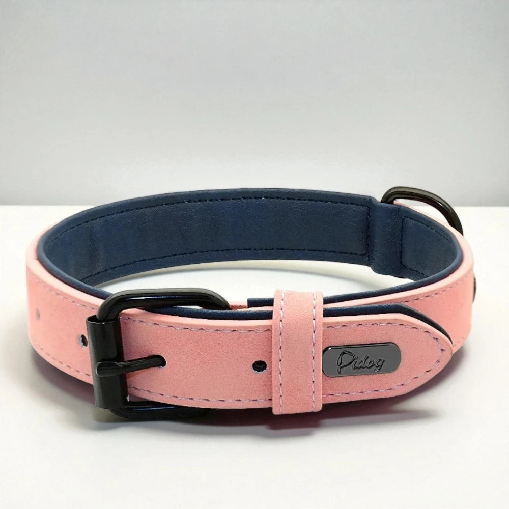 Personalised Faux Leather Dog Collar with Laser-Engraved Nameplate  Soft Padded & Adjustable S – XXL