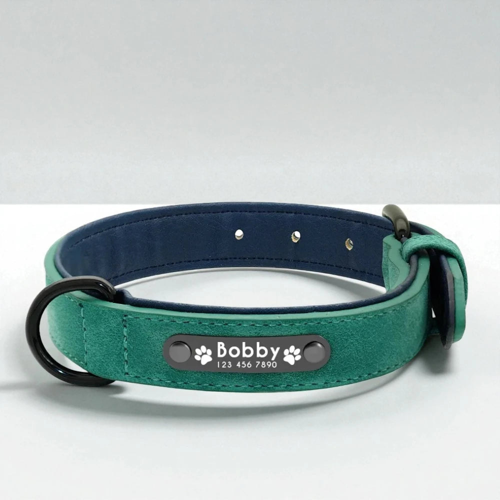 Personalised Faux Leather Dog Collar with Laser-Engraved Nameplate  Soft Padded & Adjustable S – XXL