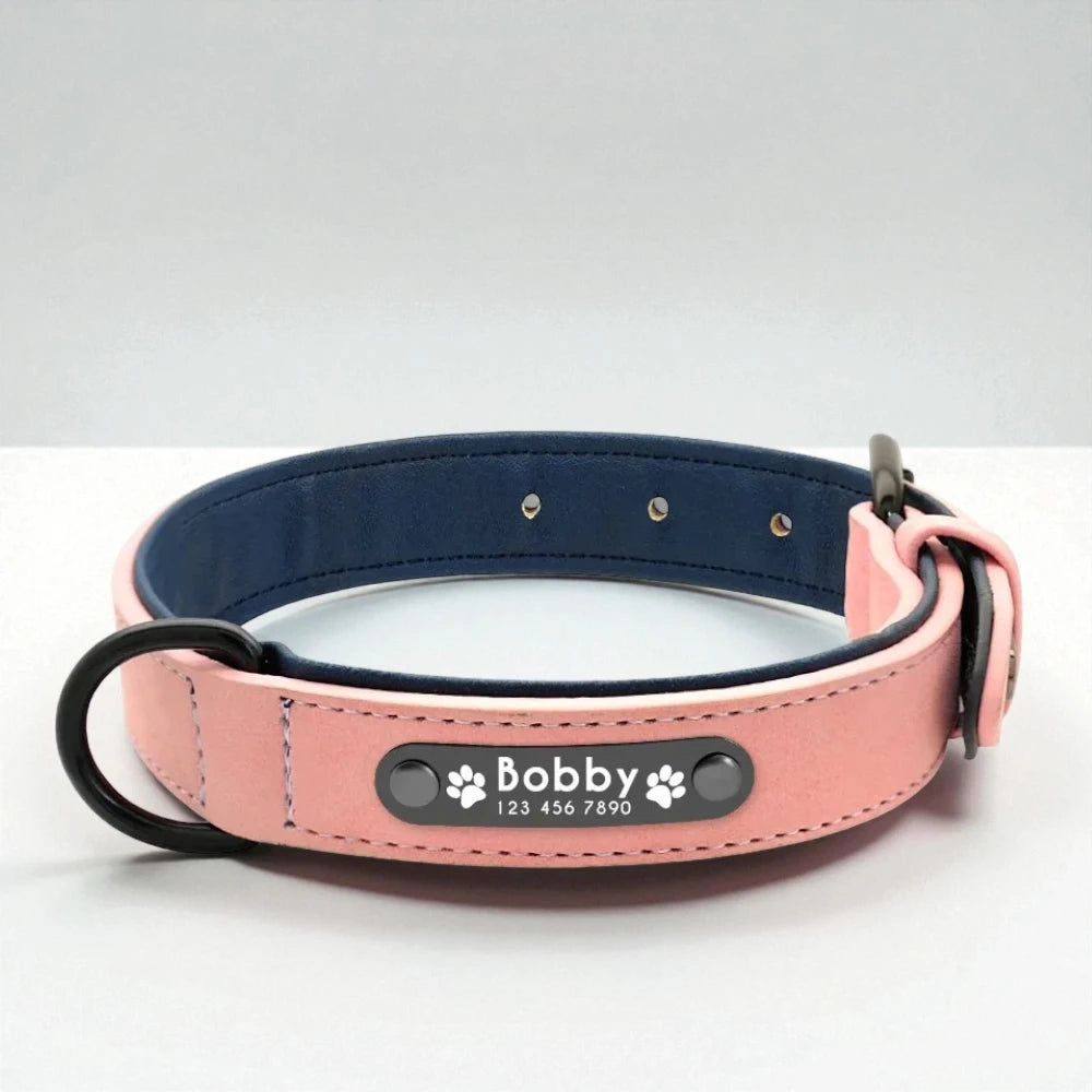 Personalised Faux Leather Dog Collar with Laser-Engraved Nameplate  Soft Padded & Adjustable S – XXL