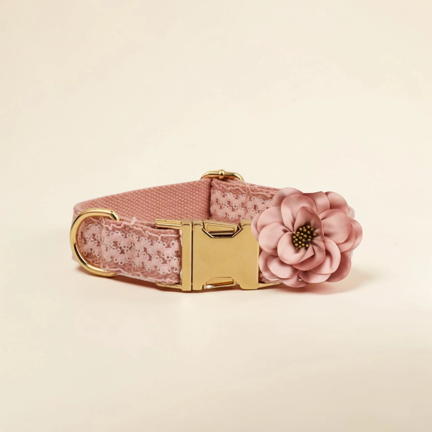 pink lace personalised dog collar with pink flower