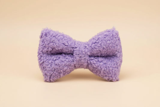 Lilac teddy fabric bowtie luxury pet accessory.