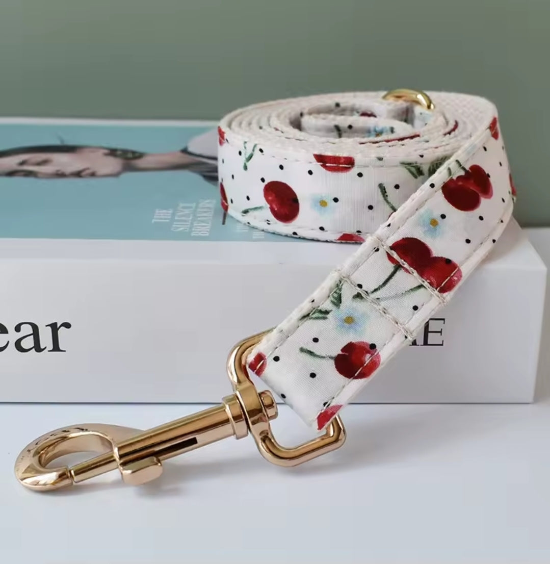 Engraved Dog Collar - Cherry Kisses with Bow & Lead Options