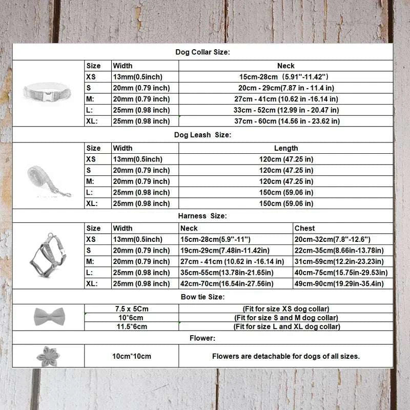 personalised accessories size chart