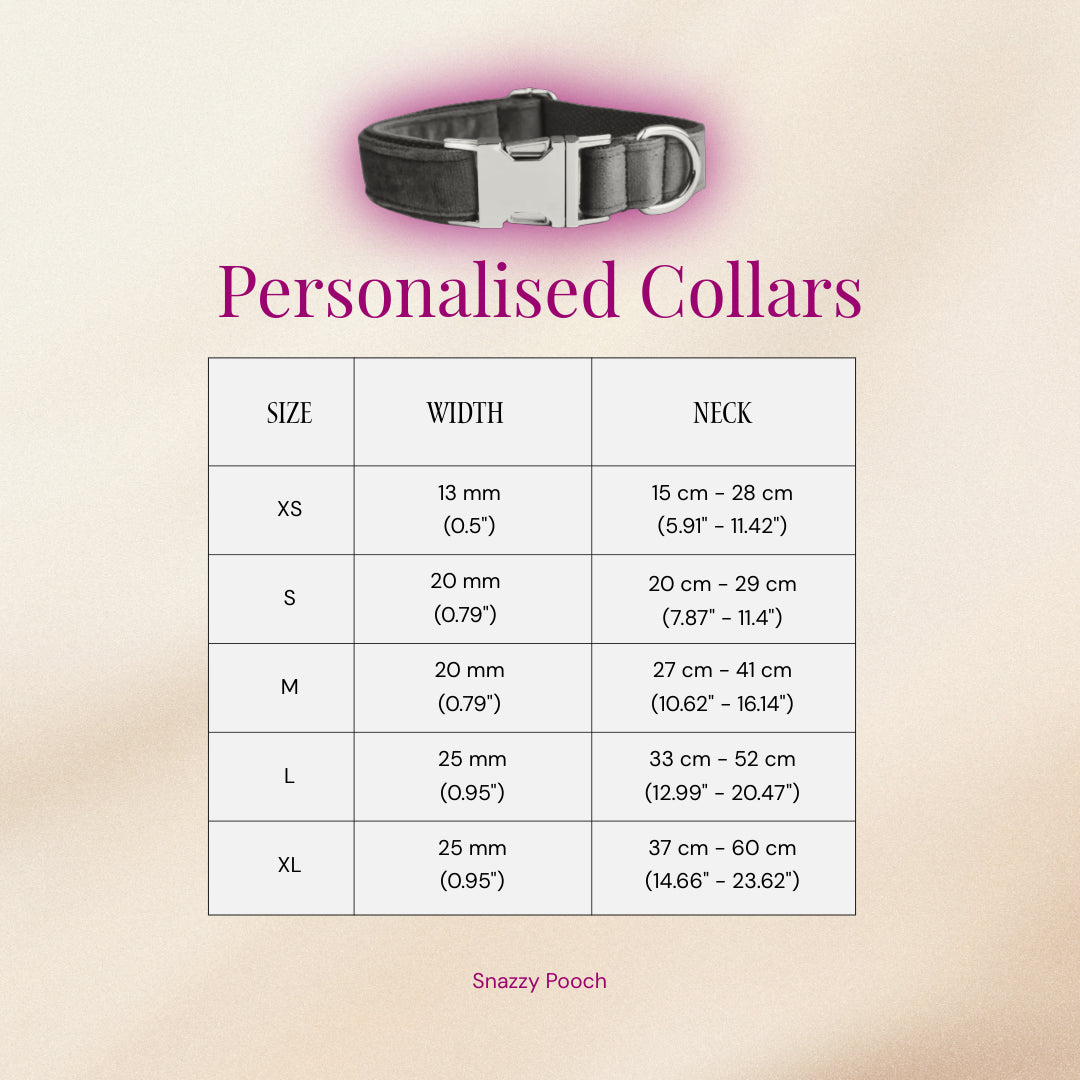 Size chart for dog collars