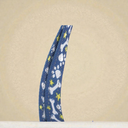 material of slip on harness, blue harness with paws and bones pattern