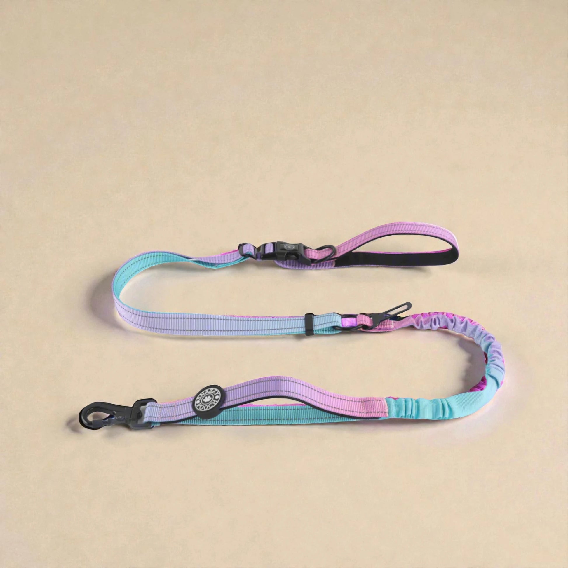 Pink and blue dog lead on a beige background