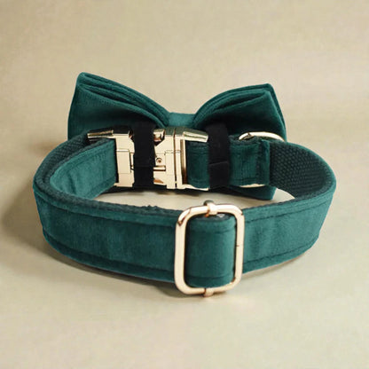 Personalised Velvet Dog Collar – Dark Green