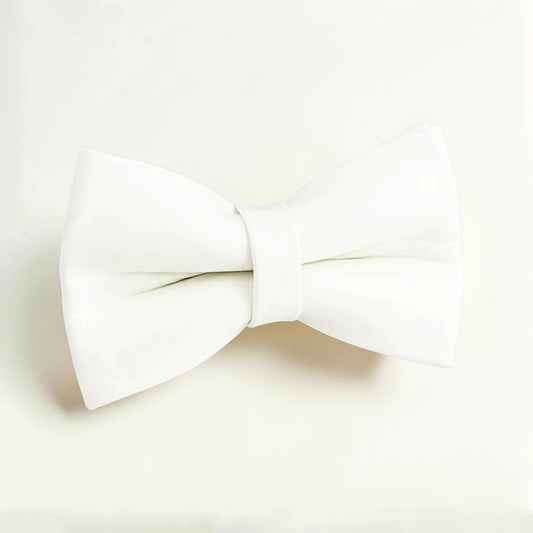 White dog bow tie on a light beige background